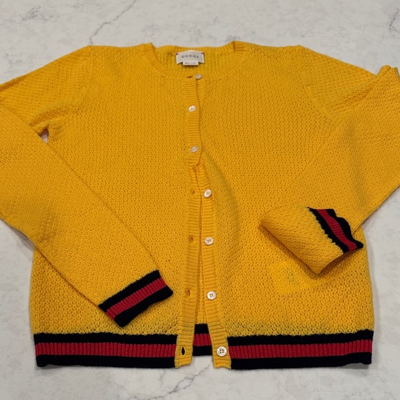 Gucci Vibrant Yellow Cardigan with Red and Black Accents - Picture 1 of 4